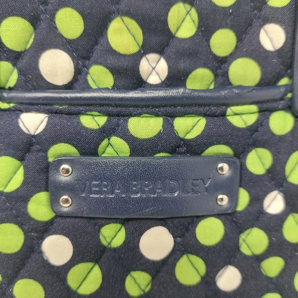 Vera Bradley Lucky Dots Trapeze Tote Navy Blue With Green White Polka Dots - Picture 6 of 12